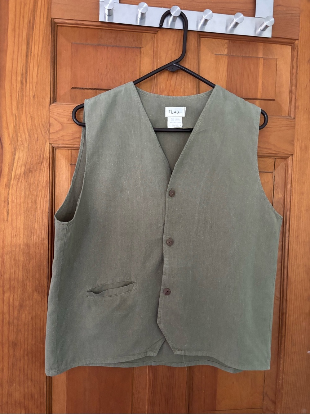 FLAX Linen Vest Olive Green Small Oversized Unisex
